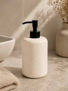 1pc Press-Type Soap Dispenser, Modern Wabi-Sabi Design, Rounded Bottle With Black Spotted Texture Pump Head, Suitable For Bathroom Hand Soap Or Body Wash - Black Pump Head - View 4
