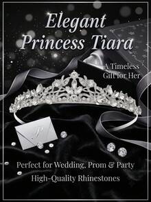 1pc Elegant Rhinestone Crown, Silver Crystal Princess Tiara, Bridal Hair Accessory For Wedding, Ball, Party - Silver - View 5