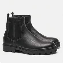Sepatu Bot Chelsea Pria Sol Tebal Nyaman Ringan Cocok untuk Perjalanan Santai Gaya Retro Sepatu Bot Setinggi Mata Kaki - Hitam - View 7