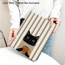 Striped, Cat And Other Pattern Painted Effect Tablet Protective Case, Built-In Pen Slot, With Stand, Suitable For Honor 8/9/10/X8/X8A/X9/X8Pro/X9Pro And Other Models/ MatePad Se 11 Inch/MatePad 11 Inch/11.5 Inch, MatePad Pro/, Apple 10th/11th Gen 2025 (A16), Galaxy Tab A7/A9 And Other Popular Models - Multicolor - View 3