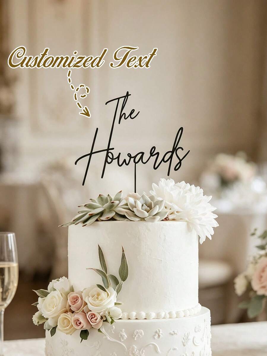 Personalized Text Cake Topper | Customized Name Acrylic Cake Topper | Party Supplies | Cake Decoration | Party Decoration | Suitable For Weddings, Birthdays, Anniversaries, Christmas And Valentine's Day
