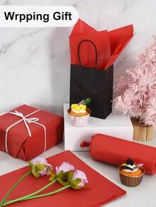 30/45/60/100 Sheets Red Patterned Tissue Paper, Suitable For DIY Crafts, Party Gifts, Bouquet Wrapping, Clothing Packaging And Birthday Gift Decoration - Style 1 - View 3