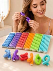 10pcs Slouchy Sleep Hair Styling Tools, Fix Hair Strands To Create Curly Hairstyles Without Damaging Hair, Can Be Used During Sleep, Essential For Daily Home Hair Styling, Bedtime Styling Use, 0.4*7 Inches (10pcs/Pack) - Multicolor - View 1