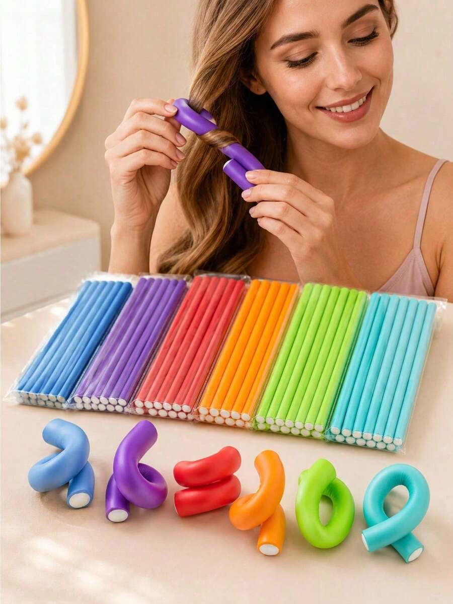 10pcs Slouchy Sleep Hair Styling Tools, Fix Hair Strands To Create Curly Hairstyles Without Damaging Hair, Can Be Used During Sleep, Essential For Daily Home Hair Styling, Bedtime Styling Use, 0.4*7 Inches (10pcs/Pack) - Multicolor - View 1