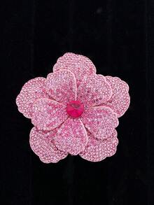 1pc Rhinestone Studded Double Layer 5-Petal Flower Applique, Hand-Sewn DIY Clothing Trim Accessory For Shoes, Hats, Bags, Hair Accessories - Orange - View 3