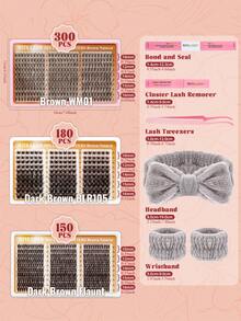 RITALASH 660PCS Dark Brown Segmented Lash Clusters Kit Light Feathery Natural Look Dark Brown Cluster Eyelashes Big Box Set DIY Long-Lasting Lashes (WM01-BLR105-Flaunt) - Brown - View 2