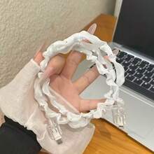 4件組金屬網銀色小蝴蝶結充電器保護套組，適用於Apple 18/20W充電器。套組包含一個數據線保護套，防止數據線裂開。防污、可愛時尚日韓風設計，節日小禮物，送給好友女友 - 彩色 - 查看 6