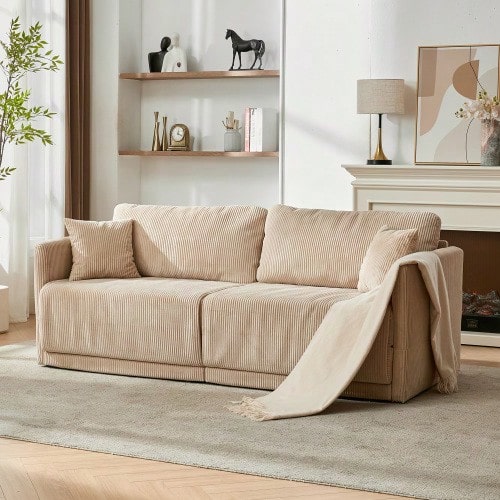 Modern Minimalist Fabric Sofa With Multifunctional Conversion – Comfortable Sofa Bed For Living Room - 米色 - 查看 1