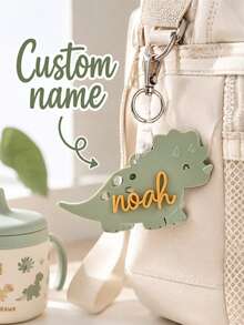 Llavero de acrílico personalizado con nombre, etiqueta de nombre personalizada, forma de dinosaurio, llavero de acrílico personalizado con el nombre deseado - Multicolor - Ver 4
