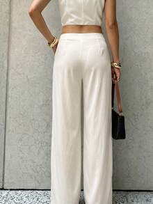 Women's Solid Color Satin Minimalist Fashion Casual Elegant Sexy Ultra Low Waist Straight Leg Pants, Suitable For Daily Wear, Dating, Office, Street Photography And Other Occasions - White - View 3
