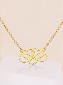 LIKGREAT 1pc Women's Stainless Steel Infinity Symbol Double Heart Line Pendant Necklace, Minimalist Hollow Design, Delicate Niche Accessory For Daily Commute - Fashion Series - View 4