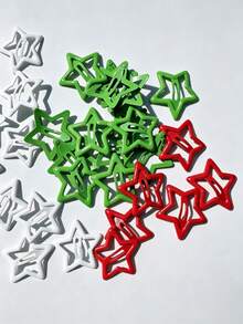 100pcs/60pcs Solid Color Star-Shaped Hair Clips, Women's Red White Green Hollow Star Hair Clips, Y2K Shiny Non-Slip Strong Grip Hair Accessories That Won't Damage Hair - Multicolor - Red, White and Green - View 3
