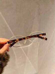 "D U K E" Series Retro Round Blue Light Block Glasses  Vintage Tortoiseshell & Gold Metal Frame, Fashion Non-Prescription Clear Lens Eyewear, - 無色 - 查看 6