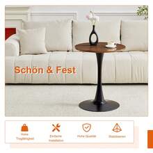 60 Cm Round Side Table / European Style Small Dining Table / MDF Dining Table / Non-Slip And Quiet Table Legs / Suitable For Living Room And Dining Room - 黑色+胡桃木色 - 查看 7