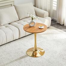 60 Cm Round Side Table / European Style Small Dining Table / MDF Dining Table / Non-Slip And Quiet Table Legs / Suitable For Living Room And Dining Room - 金色+木色 - 查看 3