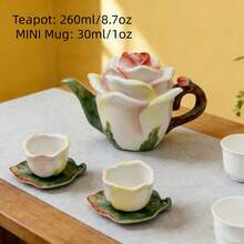 1套陶瓷手繪玫瑰茶具組，咖啡杯與杯碟組、茶壺、茶杯，聖誕節、情人節、母親節節日禮物 - 彩色 - 查看 15