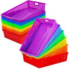 6 Pcs Plastic Classroom Storage Baskets Bulk 14 X 10 In Turn In Paper Tray For Classroom A4 Size Colorful Storage Organizer Bin Wi - 6pcs - View 2
