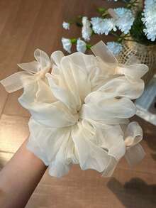 1件法式透視雪紡大蝴蝶結髮圈，輕盈馬尾髮帶，優雅溫柔淑女風，適合約會與度假，仙森花卉圖案髮飾，春夏新款彈性耐用女款髮圈 - 彩色 - 查看 11