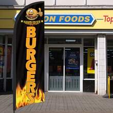 RXDAMTECH Commercial Hamburger Feather Flag, 8.2FT Outdoor Advertising Curved Banner (Includes Flag Pole And Ground Stake) - Tear-Resistant Polyester Hamburger Sign For Stores And Events - Advertising Flag - View 3