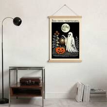 1pc Cute Ghost Canvas Wall Art Decor Spooky Halloween Poster Retro Pumpkin Print Gothic Moonglow Painting Aesthetic Hanging Picture Funny Quote Artwork For Bedroom Living Room Holiday Home Decor Unframed /Framed/Wooden Hanging - Pattern - View 3