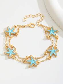 1 buah Gelang Kaki Dua Lapis Motif Bintang Laut Manis Musim Panas untuk Anak Perempuan, Cocok untuk Liburan Pantai, Kencan, dan Kehidupan Sehari-hari, Aksesori Perhiasan untuk Hadiah Ulang Tahun Anak-anak - MultiWarna - View 9