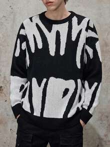 1pc Teen Boy Teenager Back To School Season Colorblock Casual Pullover Sweater Spring Autumn Winter - Black - View 3