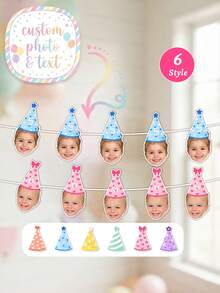 Custom Baby Photo Age Birthday Banner, Party Hat Garland, 1st Birthday Decoration, Milestone Growth, Baby Shower Party Decoration, Nursery Decor, Baby Girl Boy Keepsake - Multicolor - View 2