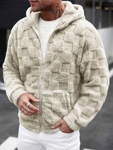 Modcrash DIYIE Men's Autumn/Winter Long Sleeve Warm Jacket With Textured Fabric, Fleece Lining, Simple Casual Hooded Jacket - Apricot - View 6