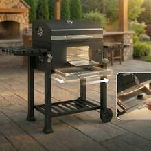 A Wheeled Barbecue Cart-Style Grill, Equipped With A Grill And Thermometer, Suitable For Upright Grilling, Camping, Gardening, And Picnics. Camping, Garden - Barbecue Grill - View 8