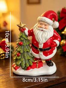 Christmas Resin Santa Figurine With Mini Xmas Tree, Golden Star & Gift Box, Snowy Base Desktop Decor, Ideal Holiday Gift For Home Office Party - View 7