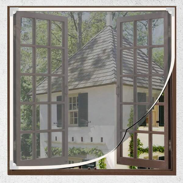 1pc Adjustable Magnetic Window Screen, High Breathability Polyester Fiber Mesh, No Drilling Self-Adhesive Easy Installation, Magnetic Closure Design, Fine Insect Mesh, Suitable For Home And Apartment Indoor Window Protection