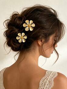 2 Stücke minimalistische Metall-Haarspangen in Gold mit Blumen, vielseitige French-Style-Clips für seitliche Ponyfransen, Haaraccessoire für Alltag, Hochzeit und Party - Verschiedenfarbig - Übersicht 7