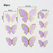 Adorno para pastel de mariposa con degradado rosa y púrpura con borde dorado, textura de acuarela exquisita y duradera, adecuado para pasteles de cumpleaños, decoración de mesa de postres para fiestas, atmósfera fuerte, accesorio común de decoración para hornear - Multicolor - Ver 12
