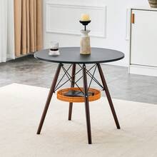 Dining Table With A Diameter Of 80 Cm / Dining Table With An MDF Tabletop / Metal Frame / Woven Storage Basket / Solid Wood Table Legs / Suitable For Small Dining Areas, Balconies, And Corners In The Living Room - Walnut Wood, Black - View 2