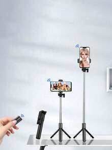 1PC Wireless Selfie Stick With Tripod, Remote Control, Phone Holder And Built-In Tripod, Compatible With Android Phones, Suitable For Summer Vacation, Travel, Fill Light, Outdoor Activities, Live Streaming - View 1