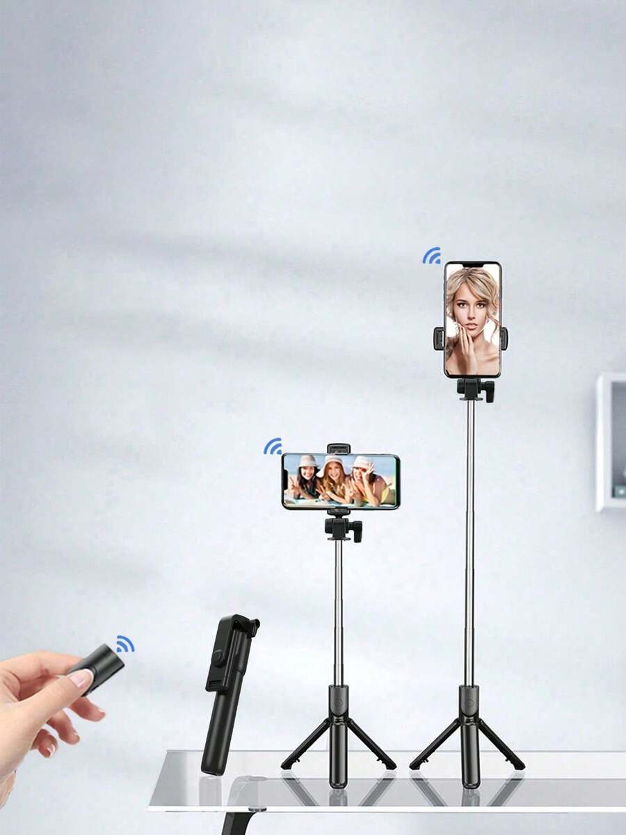 1PC Wireless Selfie Stick With Tripod, Remote Control, Phone Holder And Built-In Tripod, Compatible With Android Phones, Suitable For Summer Vacation, Travel, Fill Light, Outdoor Activities, Live Streaming - View 1
