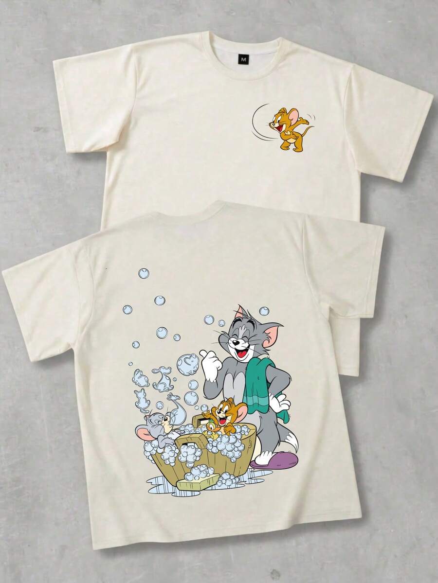 Strevion TOM & JERRY Men's Cartoon Pattern Crew Neck Casual Short Sleeve T-Shirt - Multicolor - View 1