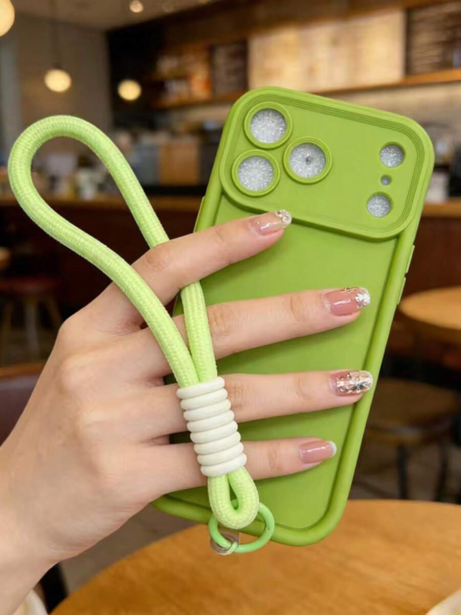 Luxury Solid Color Bring A Short Rope Phone Case Compatible With IPhone 17 Pro Max 16 15 14 13 12 Pro Max Minimalist Fashion Easy Protective Back Cover - Green - View 1