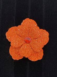1pc Rhinestone Studded Double Layer 5-Petal Flower Applique, Hand-Sewn DIY Clothing Trim Accessory For Shoes, Hats, Bags, Hair Accessories - Orange - View 12