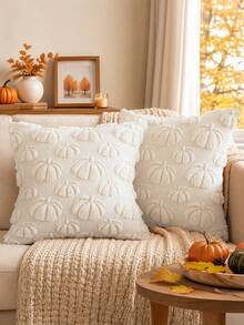 Homemorelove 1/2pcs Autumn Home Decor Throw Pillow Covers, 3D Large & Small Pumpkin Pattern Embroidered Plush Pillowcases, Polyester, Hidden Zipper, Pillow Insert Not Included, Suitable For Living Room, Bedroom, Sofa, Thanksgiving, Halloween Atmosphere Decoration - Milky White - View 11