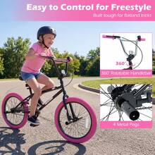 Freestyle BMX Bike 20" Trick Bicycle W/ 360 Degree Steering, Colorful Wide Tires Beginner Stunt BMX Bike, Durable Single Speed Kids Freestyle Bike For Backyard Street Skate Park Youth Trick Riding - Green - View 8