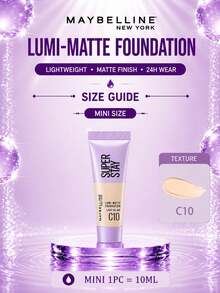 Maybelline Teint Idole Ultra Wear Foundation #C10, ukuran penuh 35ml / sampel 10ml, ringan dan tahan lama, tahan keringat, hasil akhir matte, coverage efektif, cocok untuk warna kulit netral hingga natural. - #C10 - View 14