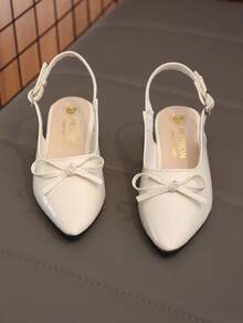 Girls' Shiny Pointed Toe Adjustable Buckle High Heel Sandals, Vintage Elegant High Heels, Flower Girl Party Princess Shoes - Beige - View 6