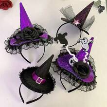 1PC/Set Halloween Atmosphere Headpiece Sequin Pumpkin Hat Headband Witch Party Performance Prop Lace - View 8