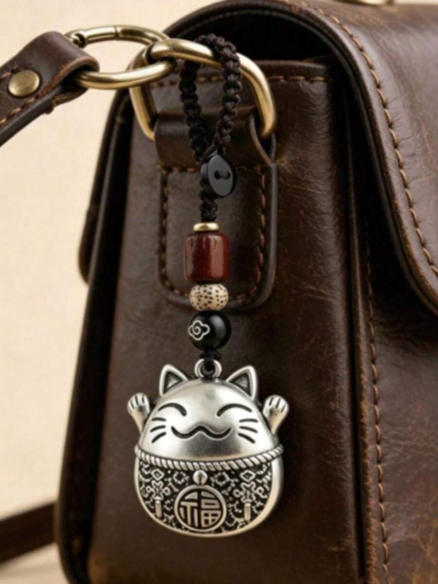 1pc Lucky Charm Pendant Necklace, Traditional Craftsmanship Wealth & Good Fortune Metal Amulet, Engraved Good Luck Jewelry, Dual-Use Keychain, Unisex Gift - Multicolor - View 1