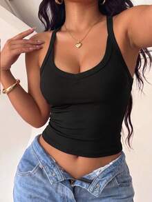 女款純色百褶修身百搭日常穿著掛脖上衣休閒風 - 黑 - 查看 2