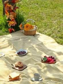 1pc Modern Minimalist Plaid Print Outdoor Picnic Mat - Yellow - View 3