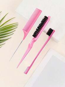 Perfect 3-Piece Hair Comb Set, Including Volumizing Comb, Tail Comb And Hairline Comb, Suitable For Combing Hairline And Nape Hair, Easily Untangling And Smoothing Hair. This Set Combines Multiple Hair Styling Tools And Accessories, Making It An Ideal Choice For Hair Salons, Beauty Parlors, Back To School Season And Travel. - A - View 4