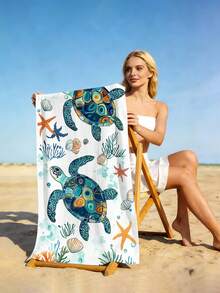 1 pieza Toalla de mar, Toalla de playa grande con estrellas de mar, conchas, estampado vintage de vida marina, Toalla de playa y baño de microfibra absorbente y resistente a la arena, Toalla, Adecuada para viajes, piscina, buceo, surf, yoga, camping, vacaciones en la playa, decoración de fiesta de agua Toalla de playa, Chal de baño esencial para viajes de playa de verano, Decoración de baño Toalla de playa multifuncional (Impresión de un solo lado) - Agua verde azul - Ver 8