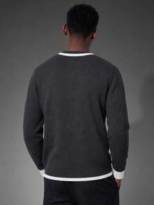 Camvyn Men's Autumn/Winter Casual Fashion Patchwork Slim Fit Regular Shoulder Mock Neck Long Sleeve Sweater - Dark Grey - View 2
